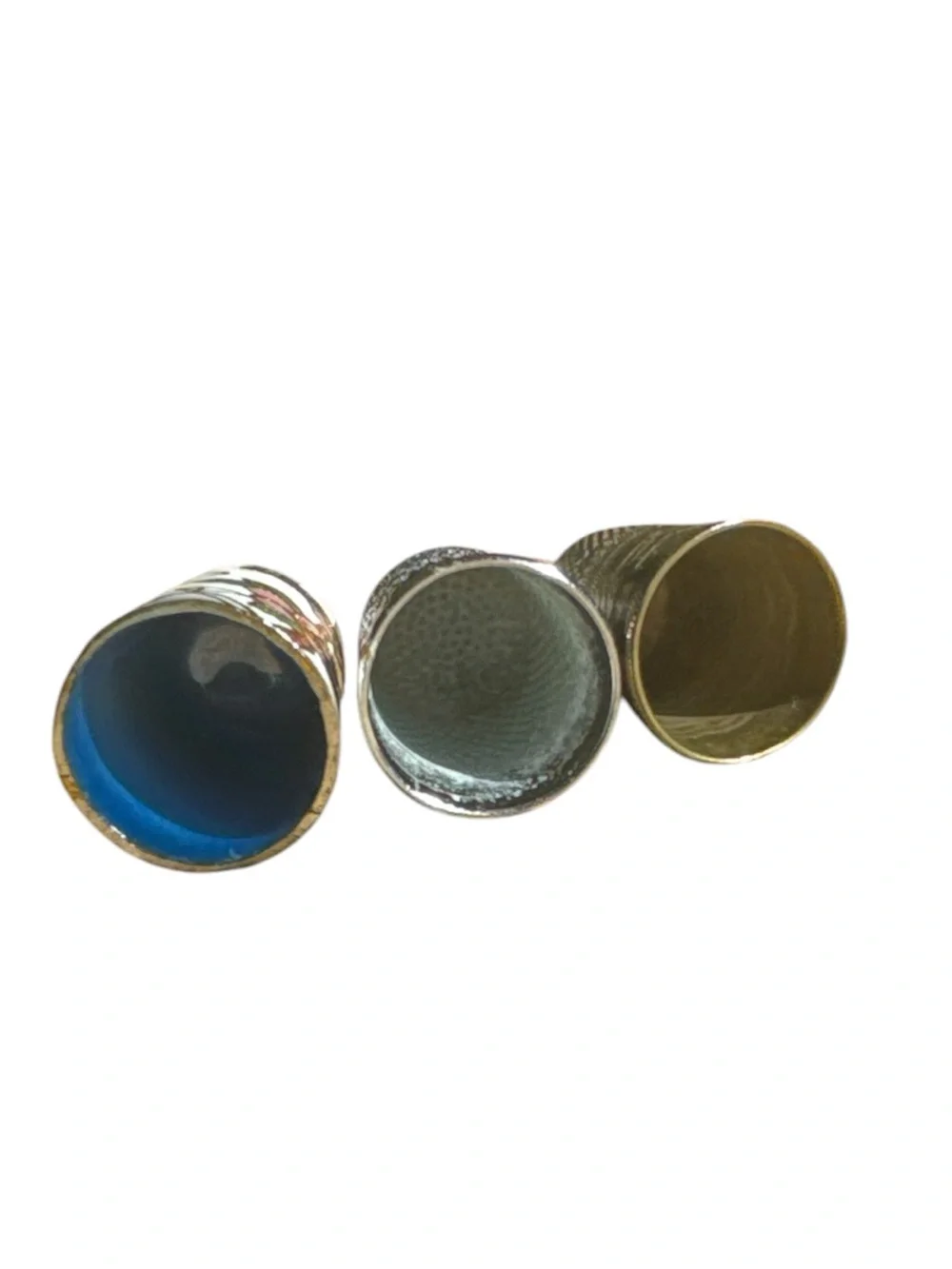 Cloisonné, Silver Tone, & Brass Sewing Thimble Set